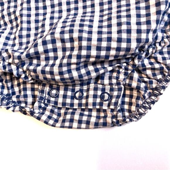 ❤️5/$25 SALE Carter’s Blue White Seersucker Gingham Plaid Bubble Tank Romper Hat - Picture 7 of 11